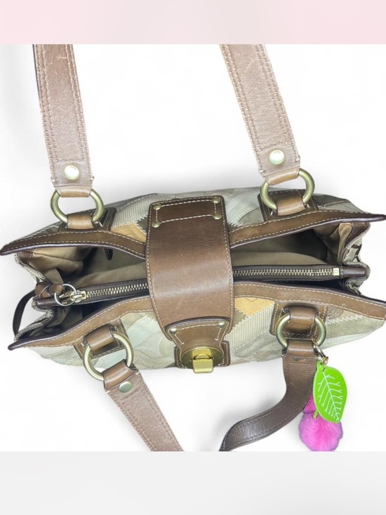COACH Rare Signature Patchwork Turnlock Satchel Brown / Tan 